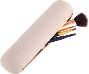 Travel Makeup Brush Holder Portable Beauty Tool Organizer Upgraded Strong Magnetic Anti-shedding Silicone Cosmetic Bag Organizer Soft Smooth Waterproof Cute Set (Lotus Root Pink)