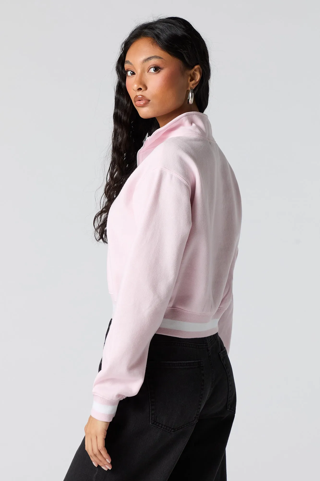 Twill Embroidered Quarter Zip Fleece Sweatshirt