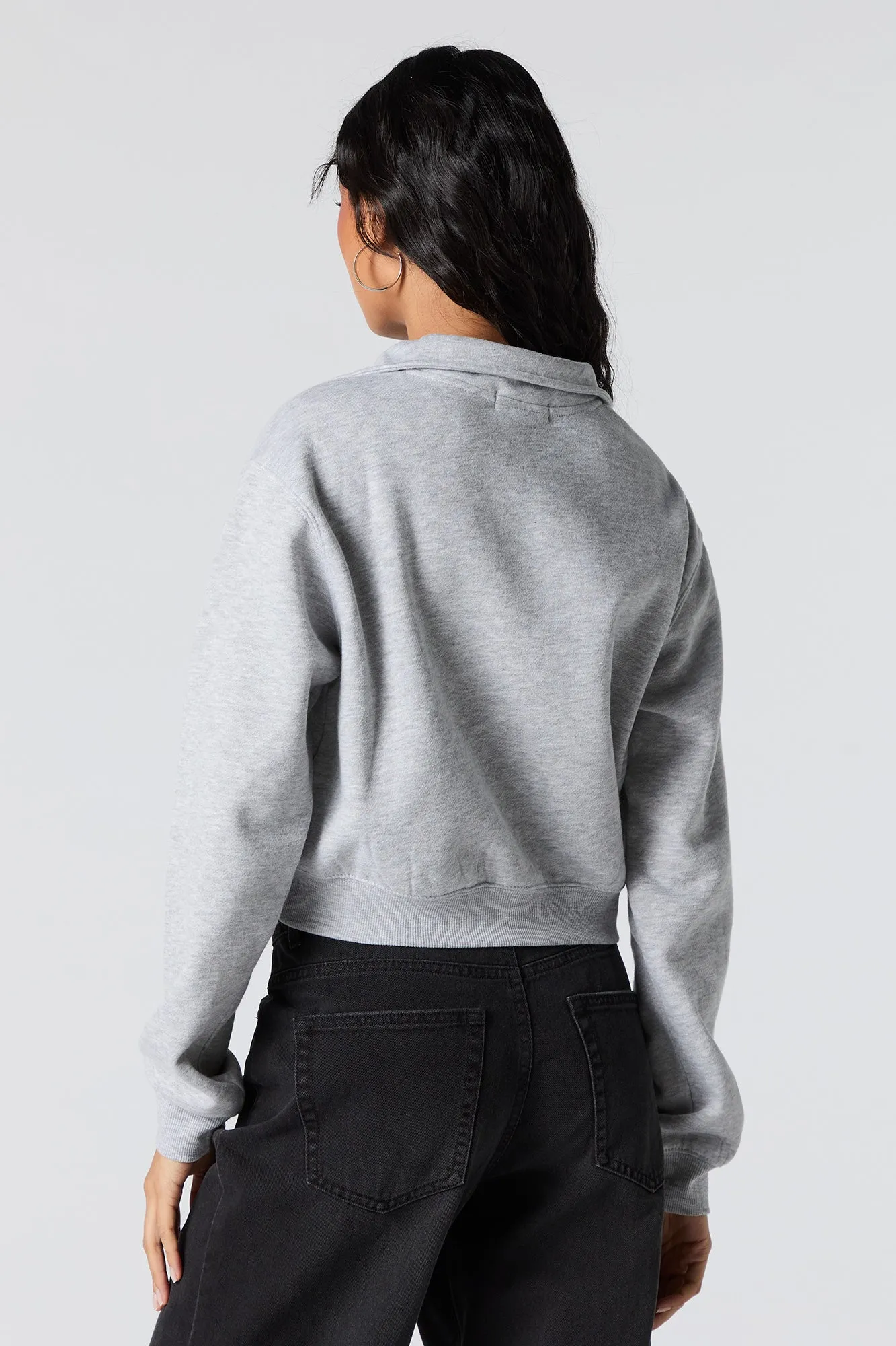 Twill Embroidered Quarter Zip Fleece Sweatshirt