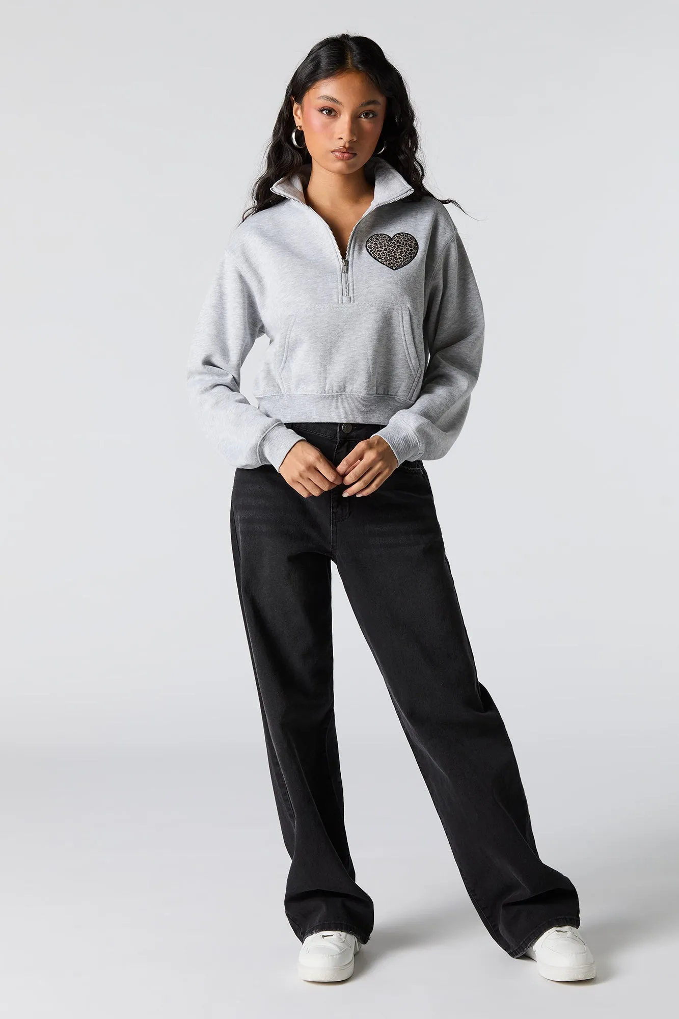 Twill Embroidered Quarter Zip Fleece Sweatshirt