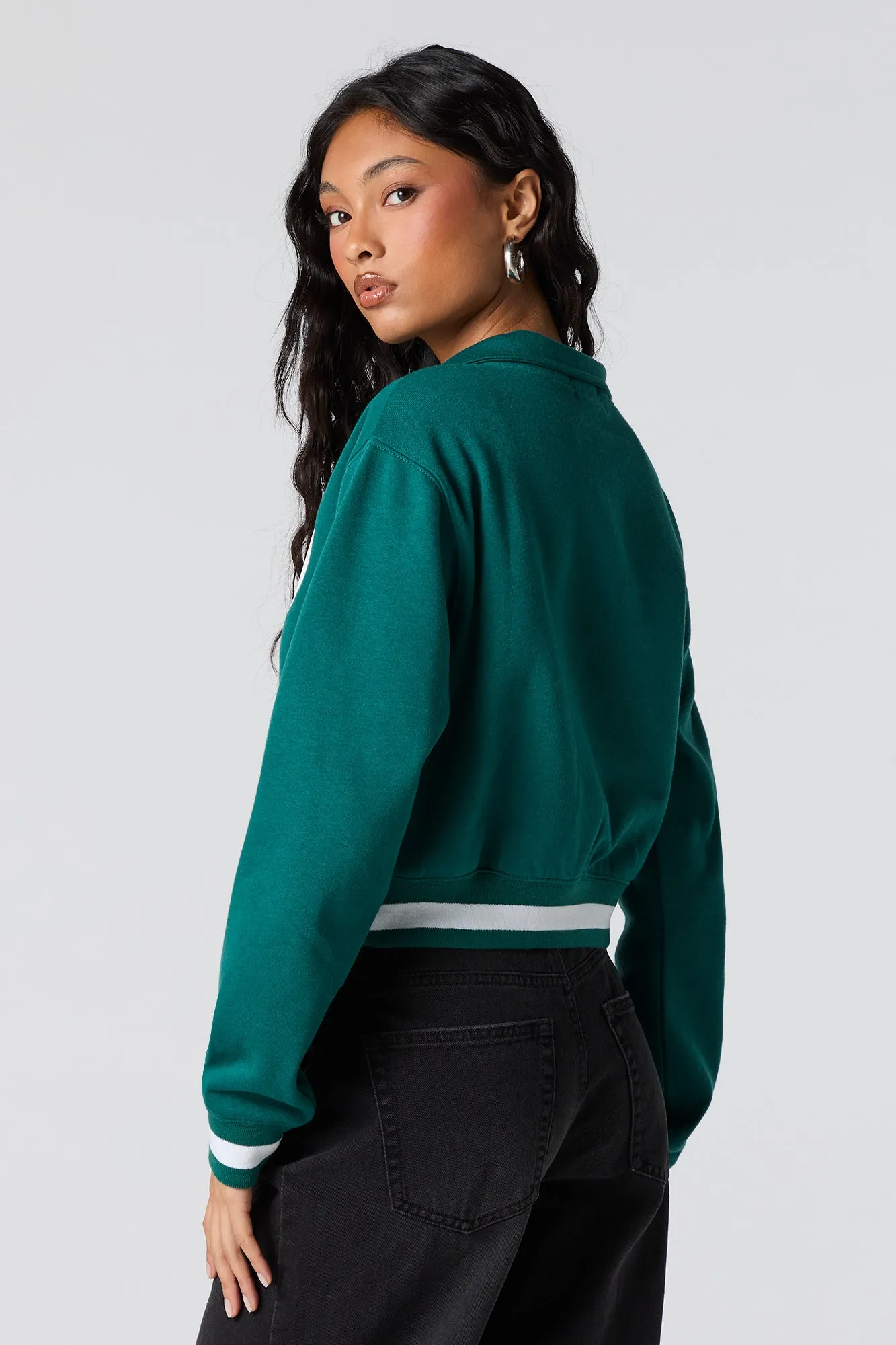 Twill Embroidered Quarter Zip Fleece Sweatshirt