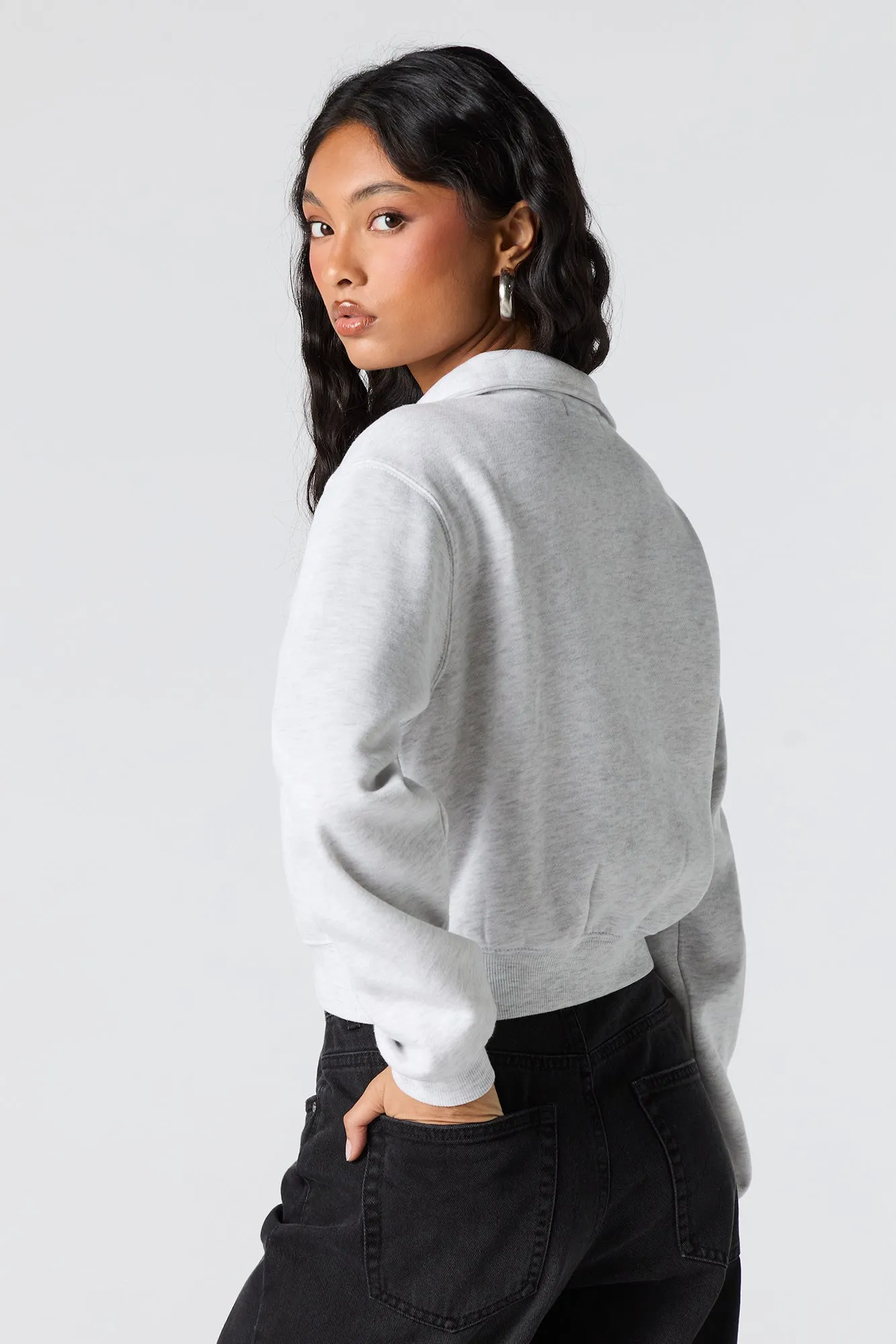 Twill Embroidered Quarter Zip Fleece Sweatshirt