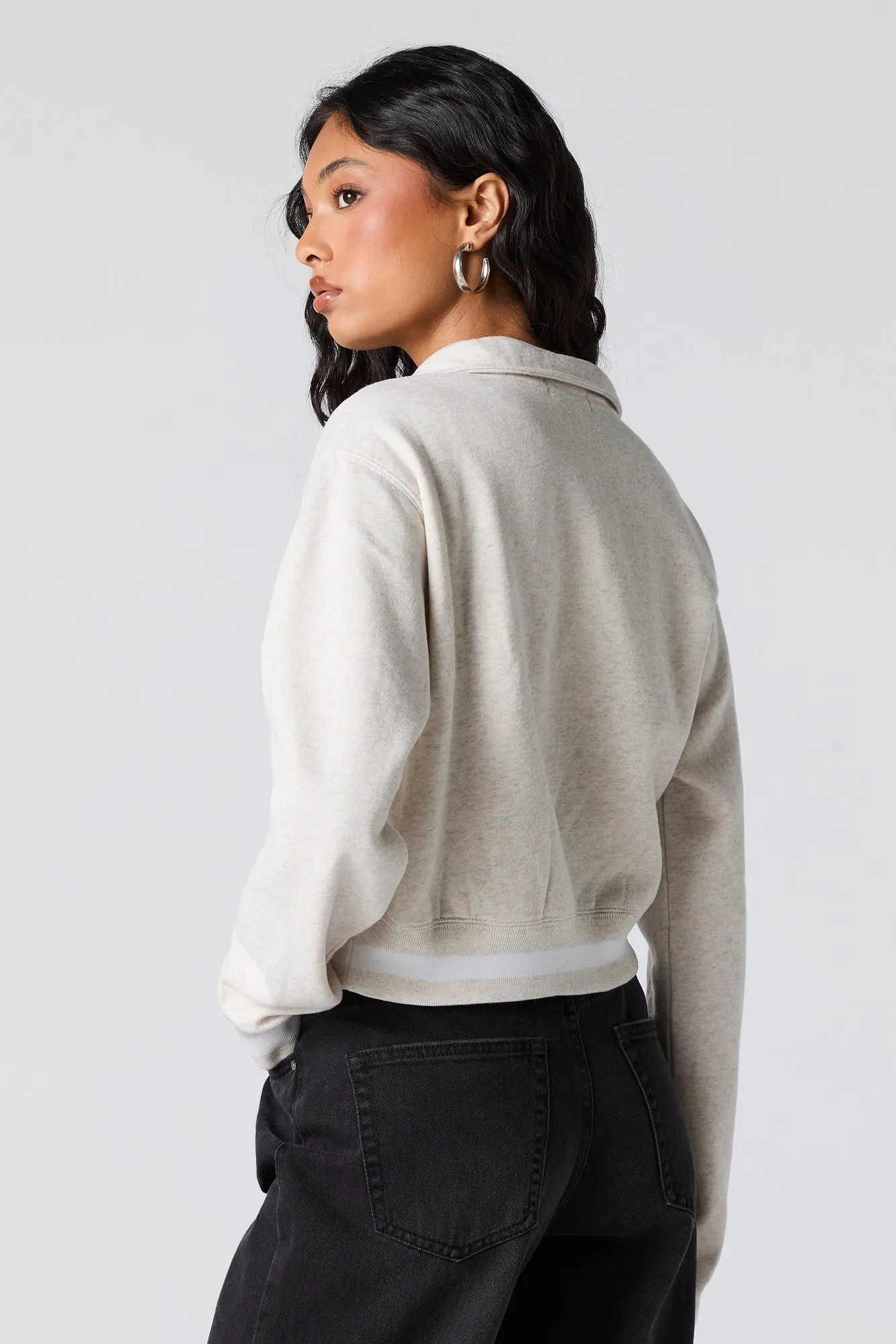 Twill Embroidered Quarter Zip Fleece Sweatshirt