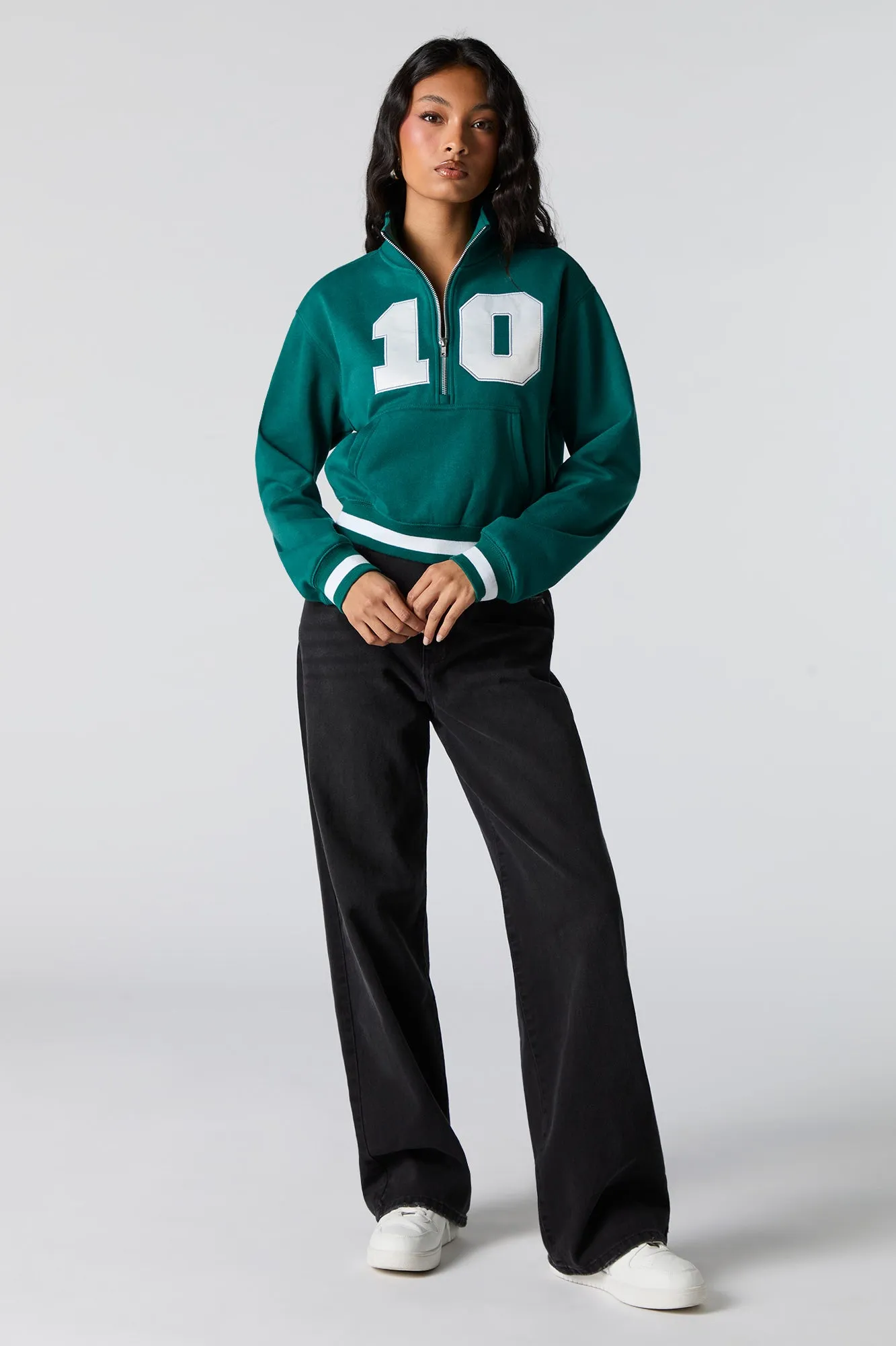 Twill Embroidered Quarter Zip Fleece Sweatshirt