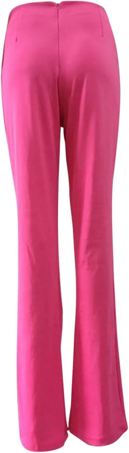 Uillui Dress Pants for Women Business Casual Straight Leg Trouser Dressy High Waist Button Wide Leg Bootleg Pant Work Slacks