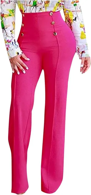 Uillui Dress Pants for Women Business Casual Straight Leg Trouser Dressy High Waist Button Wide Leg Bootleg Pant Work Slacks