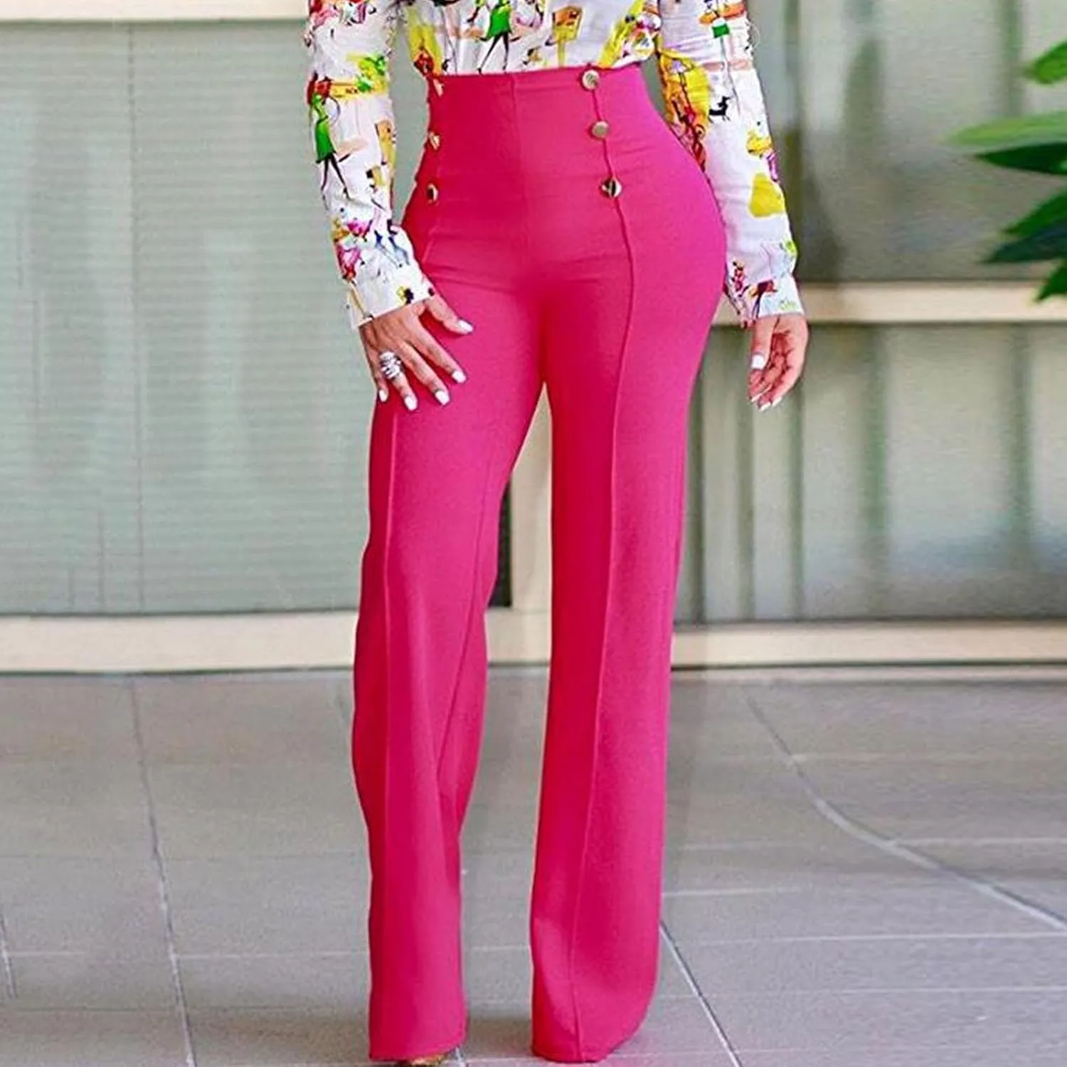 Uillui Dress Pants for Women Business Casual Straight Leg Trouser Dressy High Waist Button Wide Leg Bootleg Pant Work Slacks