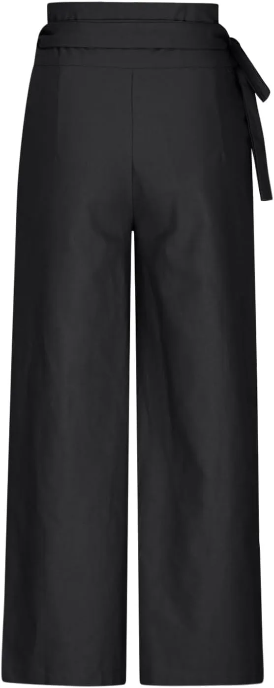 Uillui Dressy Casual Work Pants for Women Fashion Wrap High Waist Lace-Up Slacks Straight Leg Wide Leg Cotton Linen Trousers