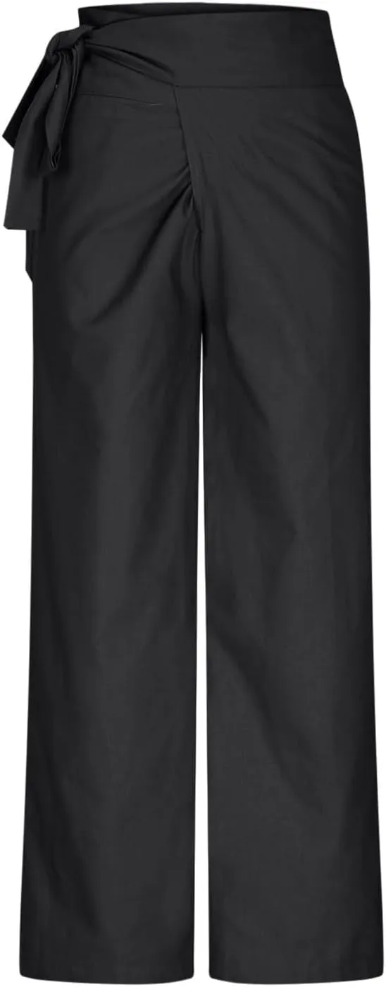 Uillui Dressy Casual Work Pants for Women Fashion Wrap High Waist Lace-Up Slacks Straight Leg Wide Leg Cotton Linen Trousers