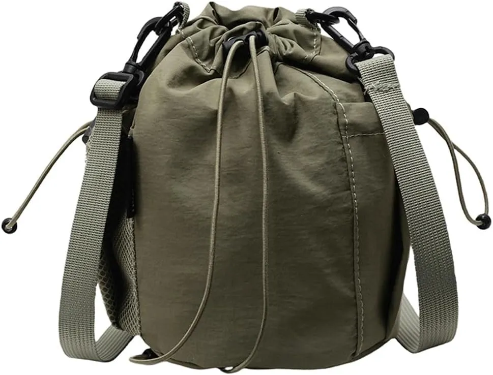 Unisex Adult Drawstring Bucket Bag Casual Fabric Crossbody Tote Bag Handbags with Adjustable Strap