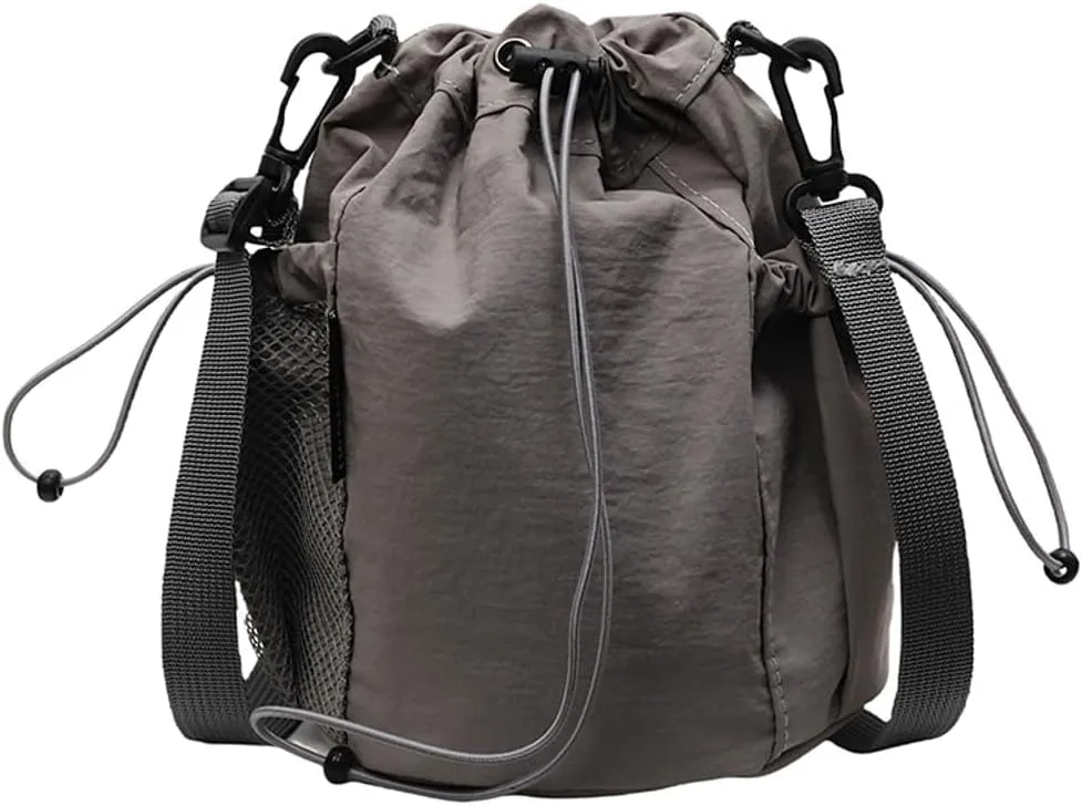 Unisex Adult Drawstring Bucket Bag Casual Fabric Crossbody Tote Bag Handbags with Adjustable Strap