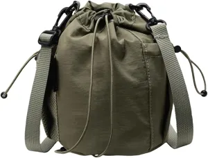 Unisex Adult Drawstring Bucket Bag Casual Fabric Crossbody Tote Bag Handbags with Adjustable Strap