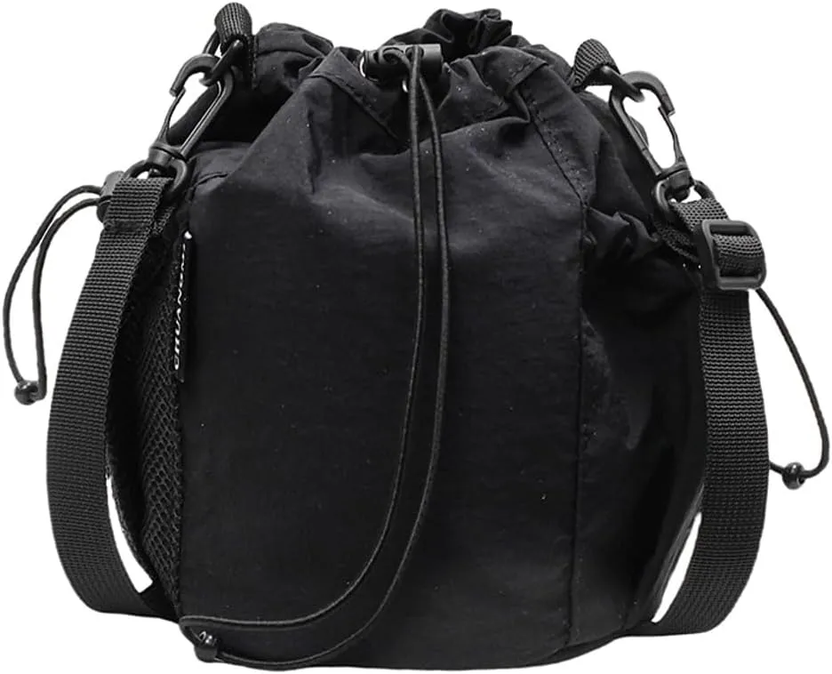Unisex Adult Drawstring Bucket Bag Casual Fabric Crossbody Tote Bag Handbags with Adjustable Strap