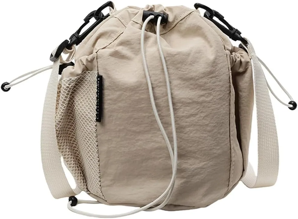 Unisex Adult Drawstring Bucket Bag Casual Fabric Crossbody Tote Bag Handbags with Adjustable Strap