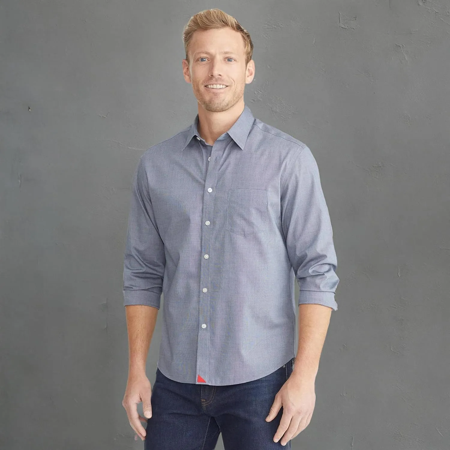 UNTUCKit Pio Cesare - Untucked Shirt for Men, Long Sleeve, Wrinkle-Free, Navy, Regular Fit