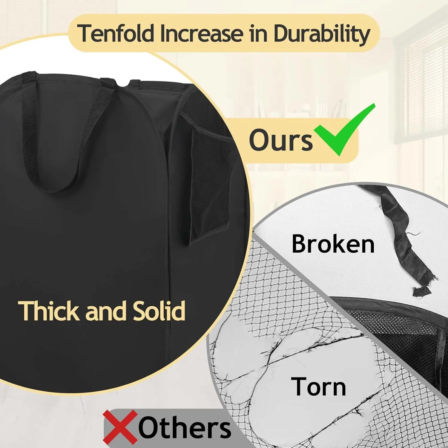 Upgraded Oxford Pop-up Laundry Hamper, 70L(18.5 Gal) Quality Laundry Basket with Durable Handles Solid Bottom High Carbon Steel Frame and Side Pocket, Easy to Open and Fold Flat for Storage