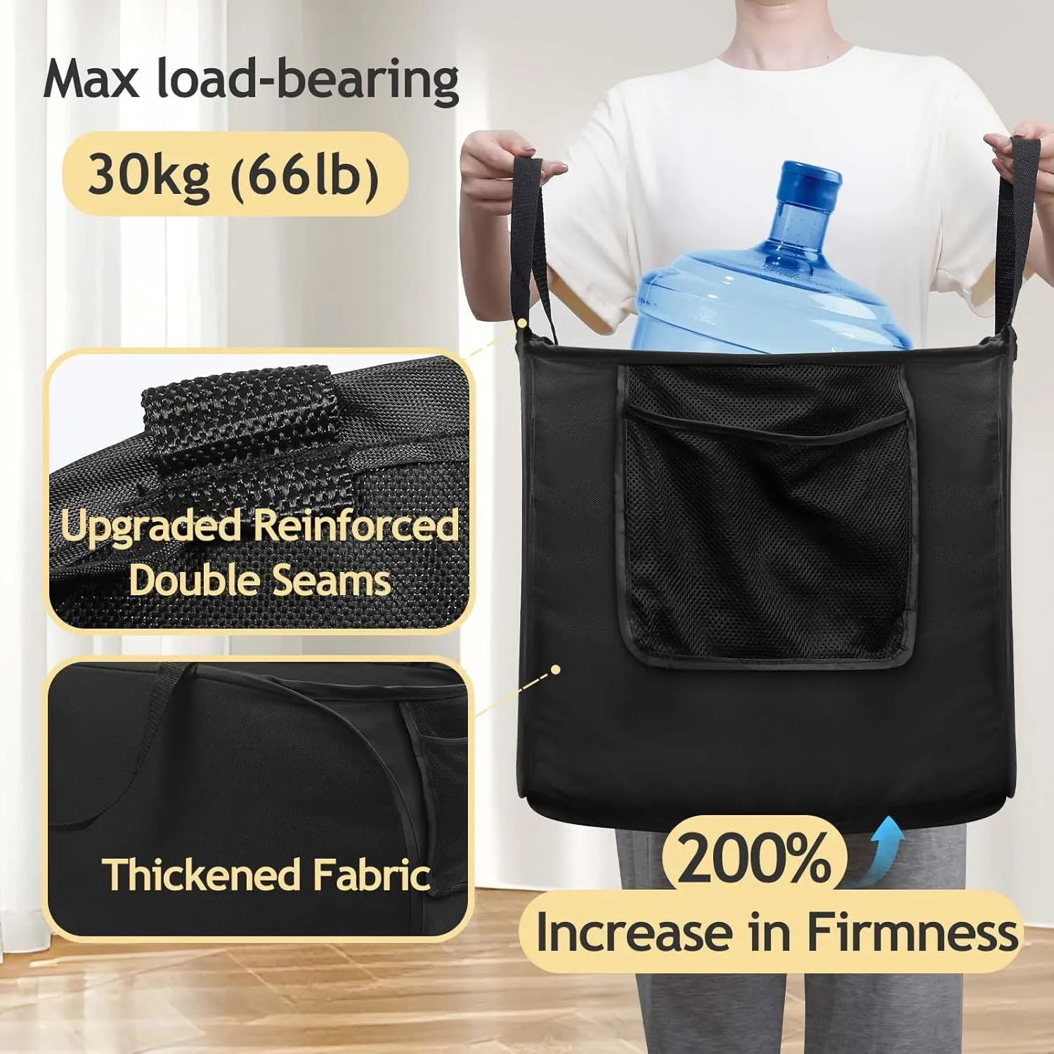 Upgraded Oxford Pop-up Laundry Hamper, 70L(18.5 Gal) Quality Laundry Basket with Durable Handles Solid Bottom High Carbon Steel Frame and Side Pocket, Easy to Open and Fold Flat for Storage