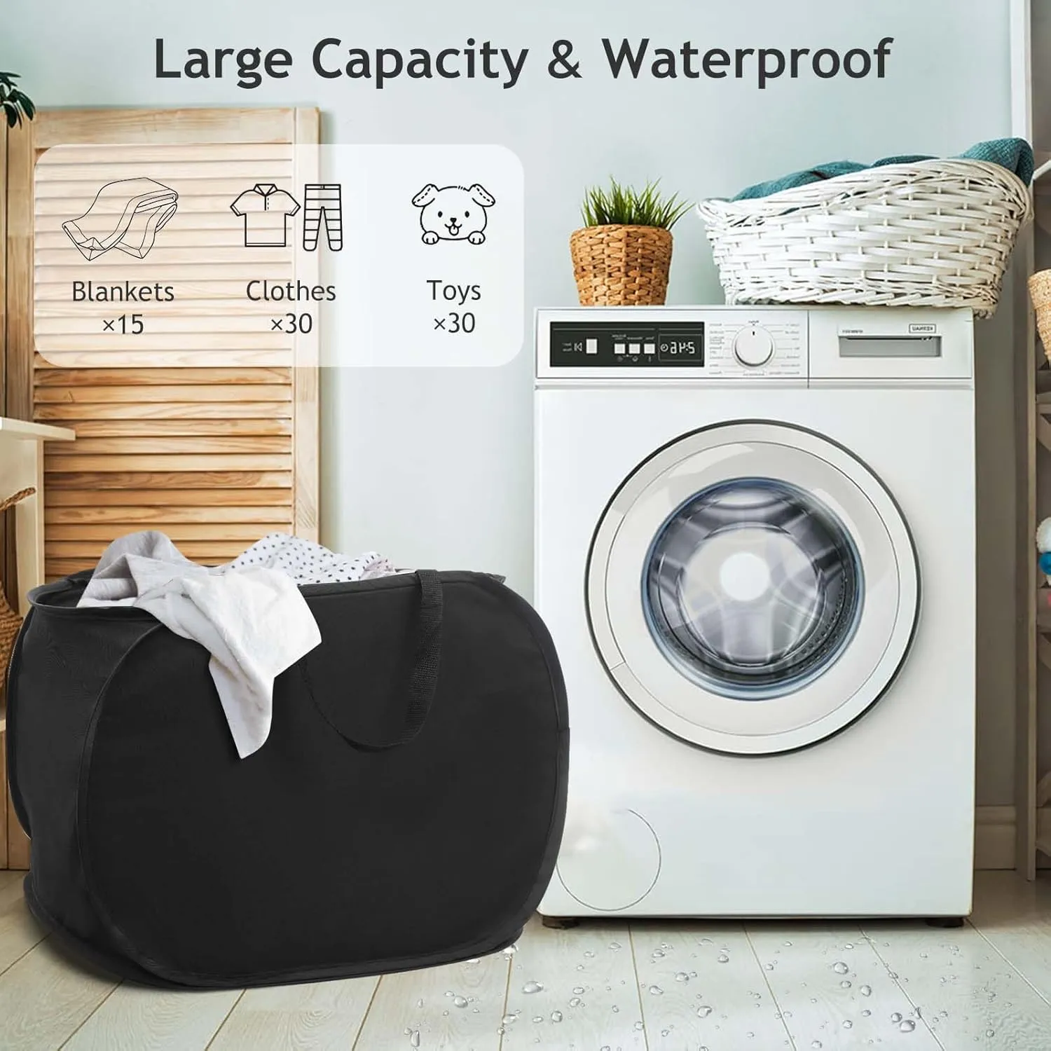 Upgraded Oxford Pop-up Laundry Hamper, 70L(18.5 Gal) Quality Laundry Basket with Durable Handles Solid Bottom High Carbon Steel Frame and Side Pocket, Easy to Open and Fold Flat for Storage