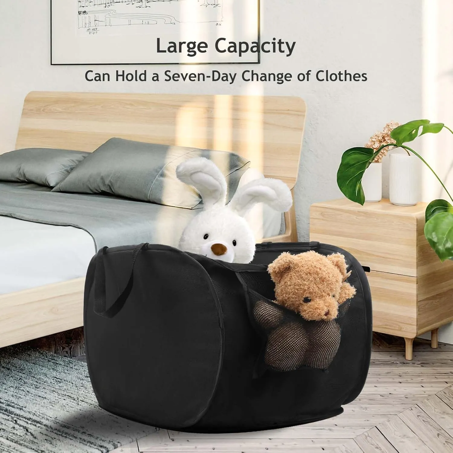 Upgraded Oxford Pop-up Laundry Hamper, 70L(18.5 Gal) Quality Laundry Basket with Durable Handles Solid Bottom High Carbon Steel Frame and Side Pocket, Easy to Open and Fold Flat for Storage