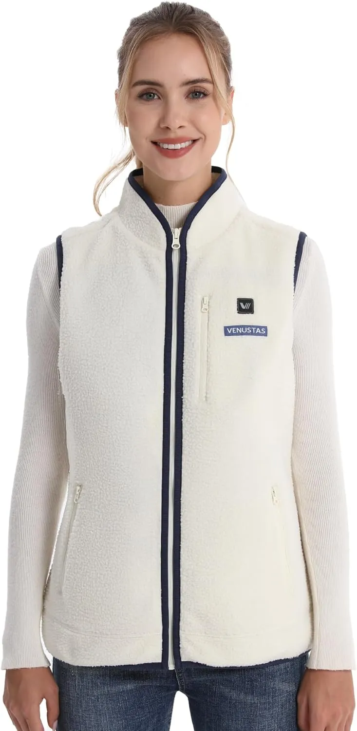 Venustas Women's Recycled Sherpa Heated Vest with Battery, High-Pile Fleece Sherpa Vest For Winter Outdoor