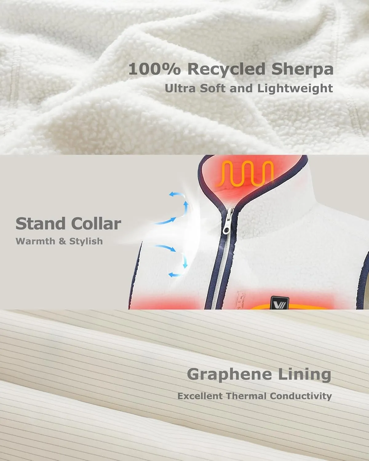 Venustas Women's Recycled Sherpa Heated Vest with Battery, High-Pile Fleece Sherpa Vest For Winter Outdoor