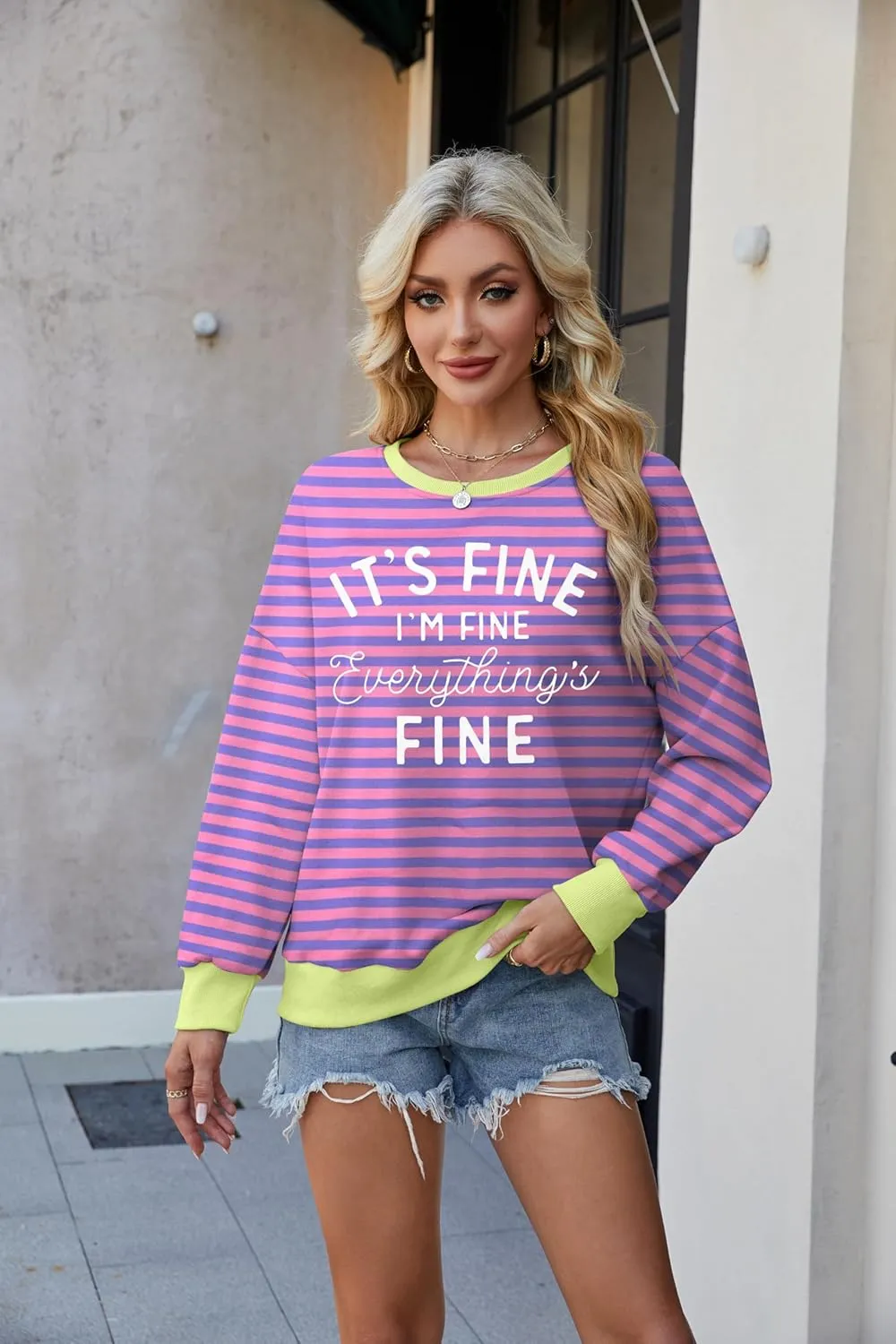 VILOVE Funny Sweatshirts for Women Its Fine Im Fine Everything is Fine Shirts Inspirational T-Shirt Cute Sayings Tee Tops