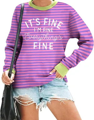 VILOVE Funny Sweatshirts for Women Its Fine Im Fine Everything is Fine Shirts Inspirational T-Shirt Cute Sayings Tee Tops