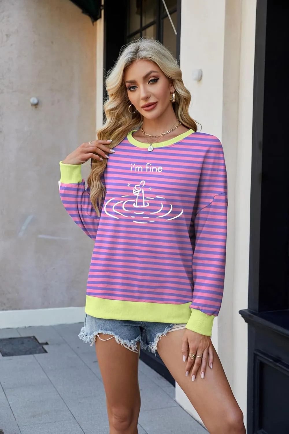 VILOVE Funny Sweatshirts for Women Its Fine Im Fine Everything is Fine Shirts Inspirational T-Shirt Cute Sayings Tee Tops