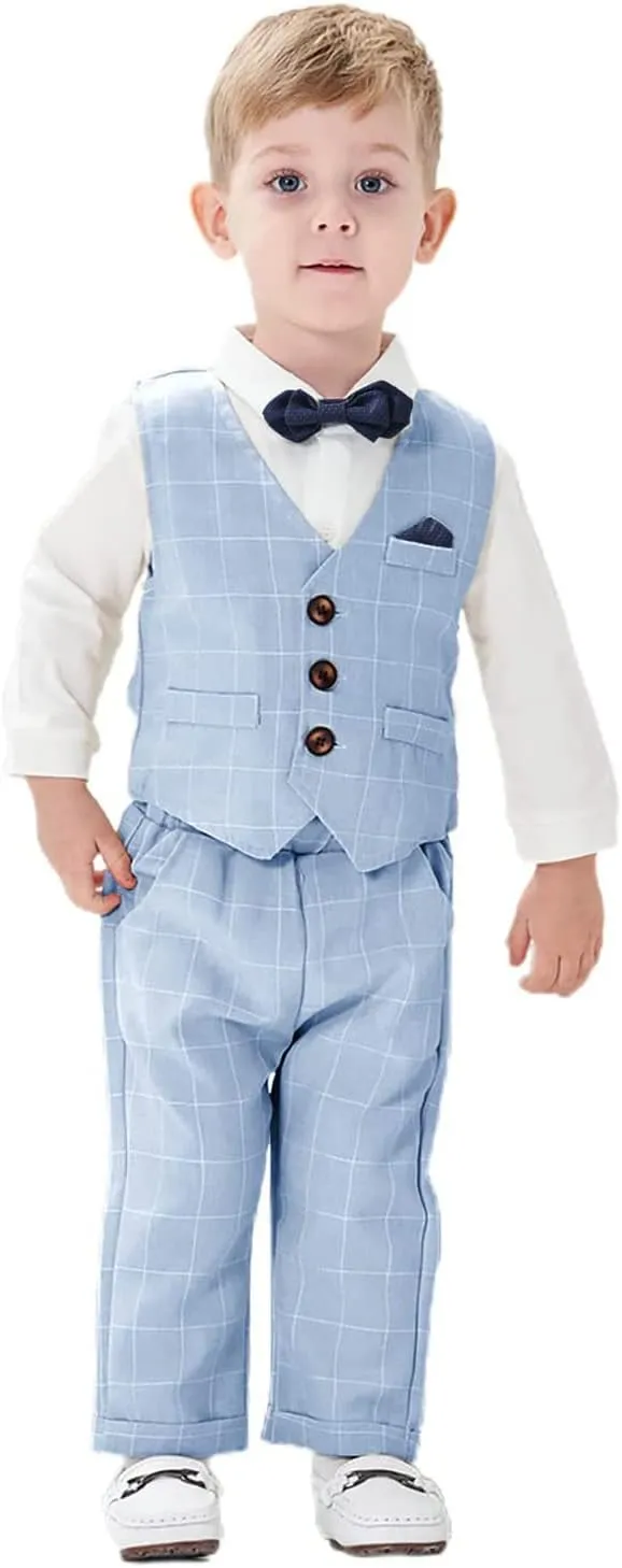 Volunboy Baby Boy Suit Toddler Formal Outfit Kids 3 Piece Vest Gentleman Clothes Long Sleeve Shirt and Pants Set