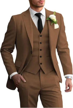 Wangyue 3 Piece Men's Suits Slim Fit Sets Elegant Suit for Men Peak Lapel Two Button Solid Jacket Vest Pants Prom