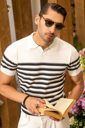 White Flat Knit Polo