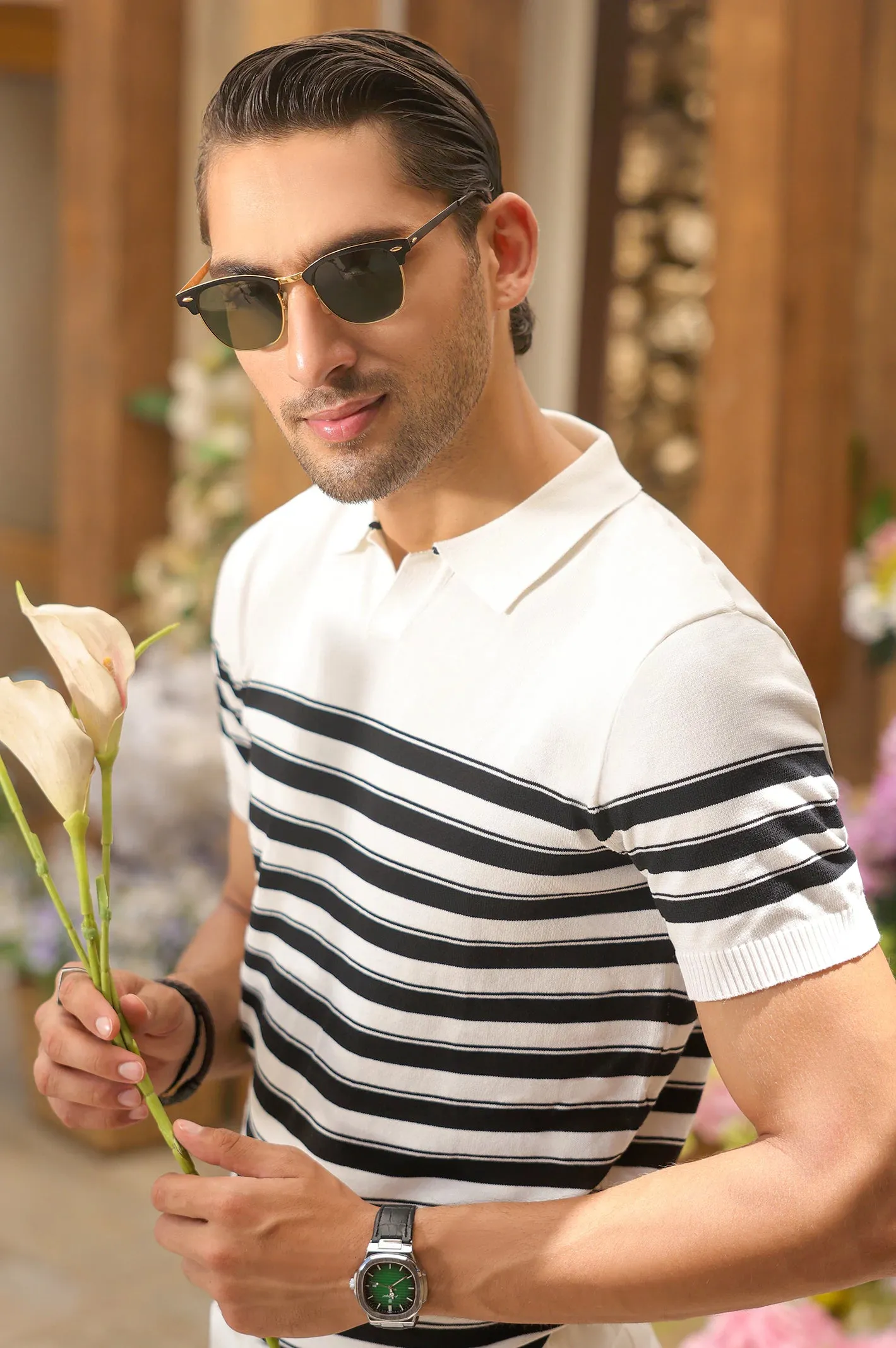 White Flat Knit Polo