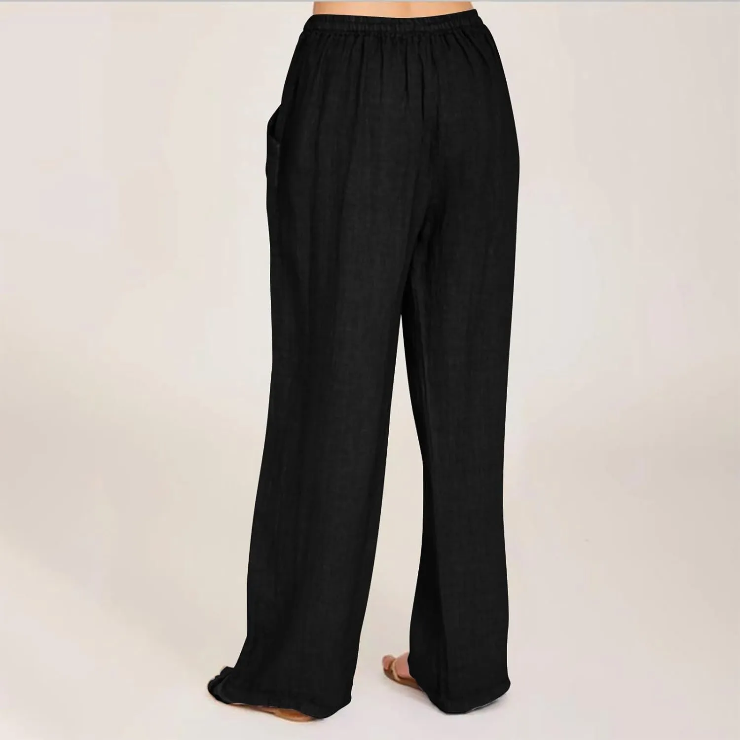 Wide Leg Cotton Linen Pants Women Summer 2025 Casual High Waisted Lounge Pants Beach Trousers Palazzo Sweatpants
