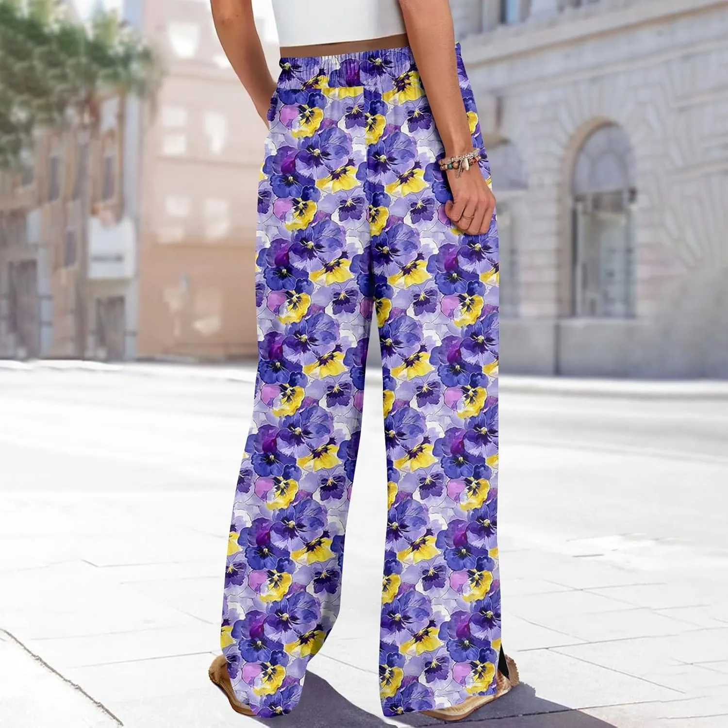 Wide Leg Pants Women 2025 Summer Floral Print Boho Palazzo Pants High Waist Lounge Trousers with Pockets