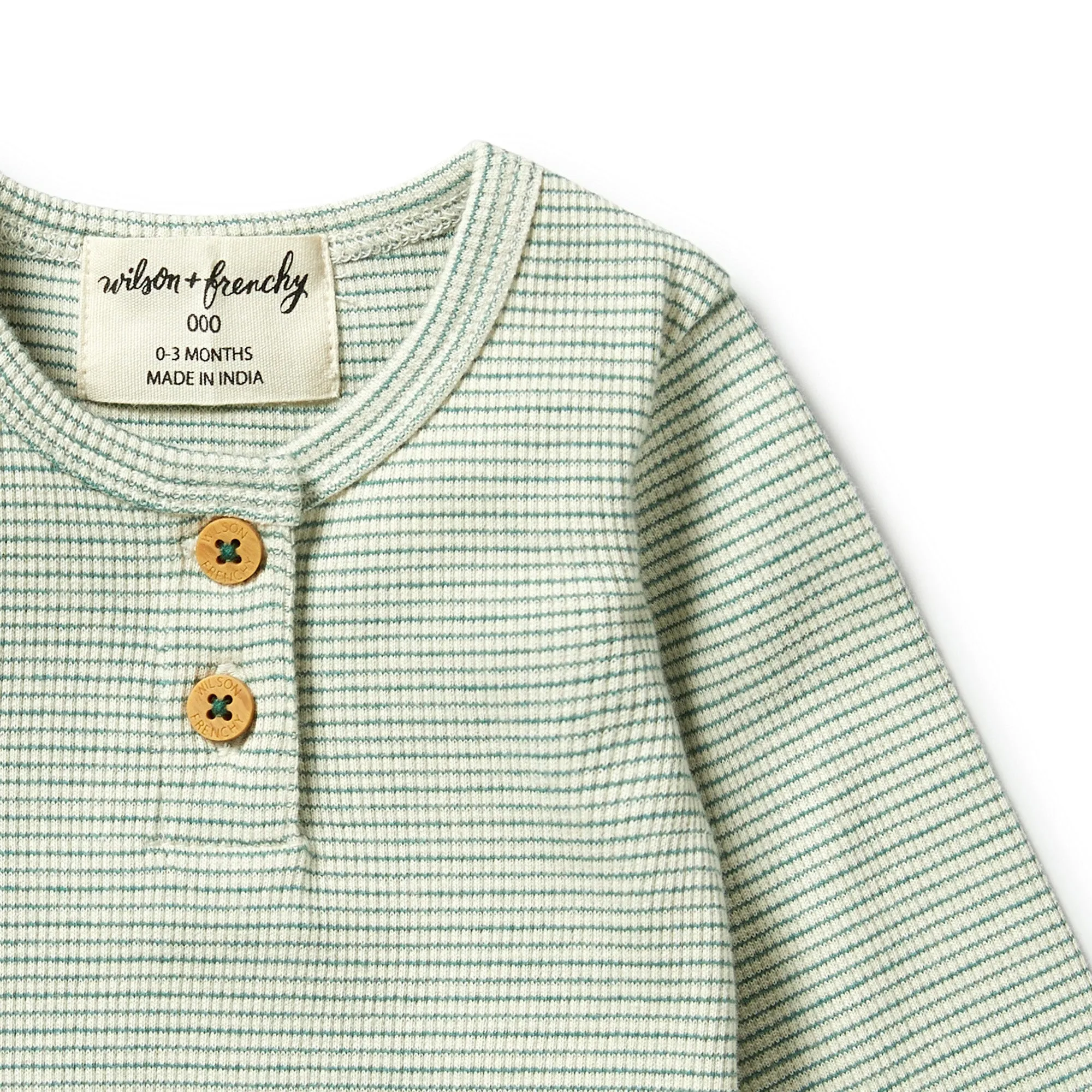 Wilson and Frenchy Organic Stripe Rib Henley Top - Deep Sea