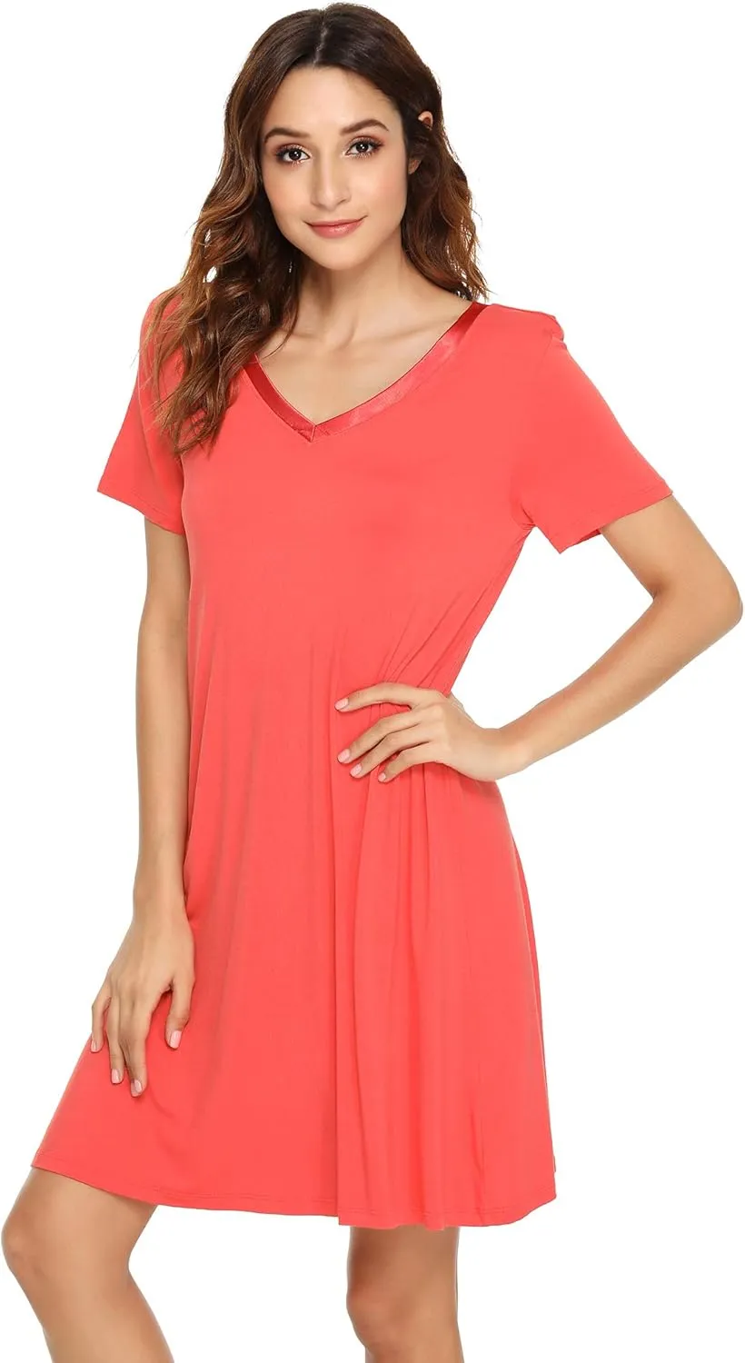WiWi Soft Nightgowns for Women Viscose from Bamboo Sleep Shirts Plus Size Pajamas Short Sleeve Sleepwear S-4X