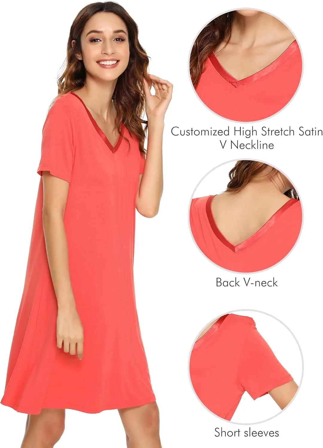 WiWi Soft Nightgowns for Women Viscose from Bamboo Sleep Shirts Plus Size Pajamas Short Sleeve Sleepwear S-4X