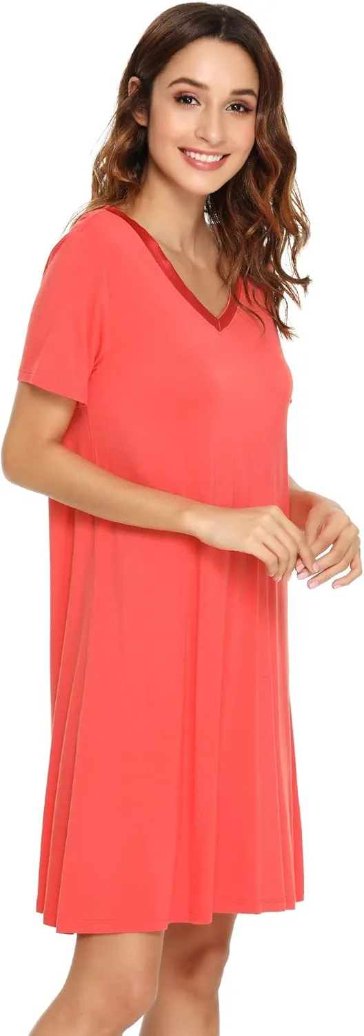 WiWi Soft Nightgowns for Women Viscose from Bamboo Sleep Shirts Plus Size Pajamas Short Sleeve Sleepwear S-4X