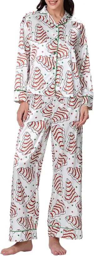 Women 2 Piece Christmas Striped Pajamas Lounge Set Y2k Long Sleeve Button Down Shirts Wide Leg Pants Sets Sleepwear