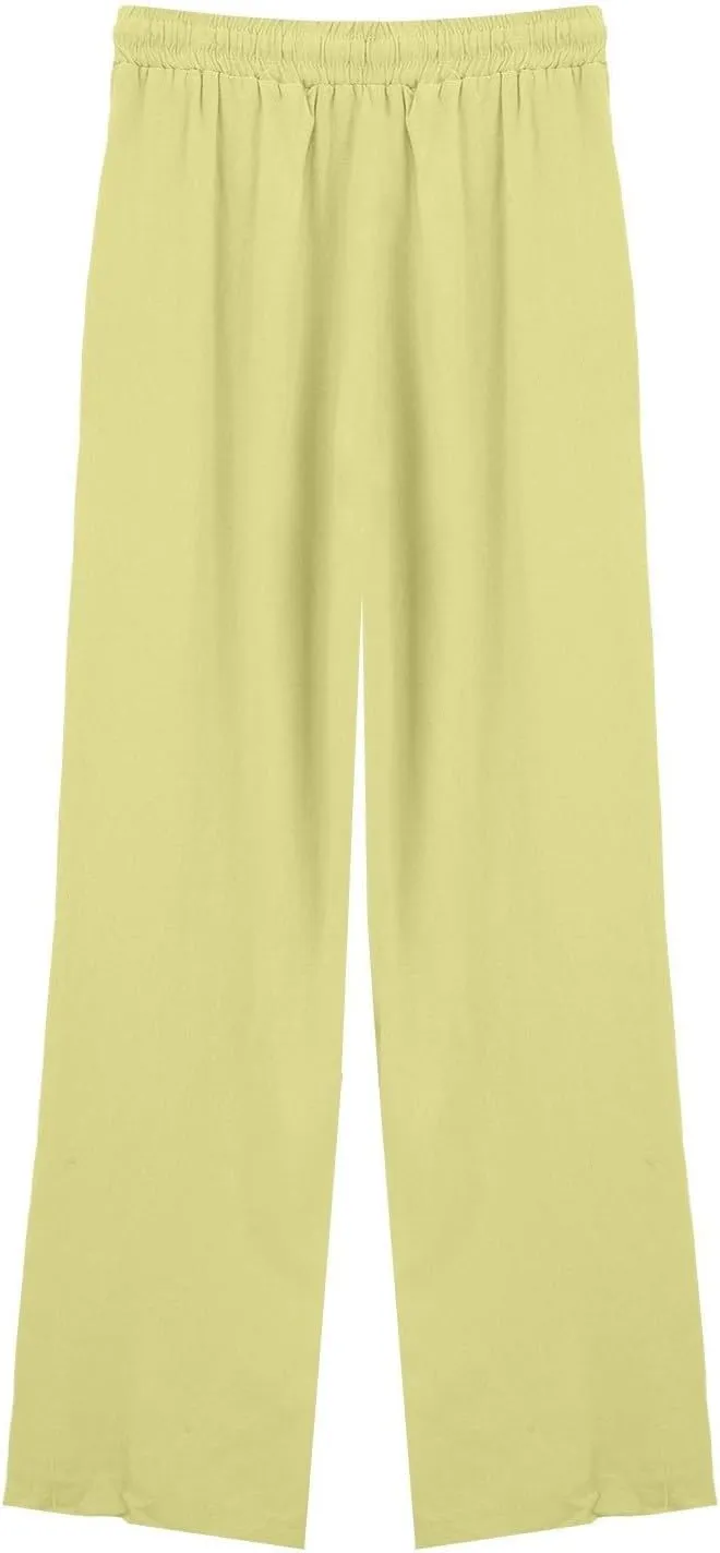 Women Casual Cotton Linen Pants Summer Drawstring Elastic Waist Solid Plus Size Lounge Long Jogger Trouser with Pocket