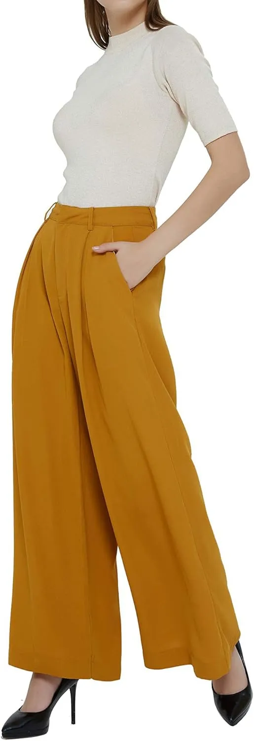 Women High Waist Casual Wide Leg Pants Elegant Work Pants Palazzo Pants Trousers with Pockets Lounge Pants Flowy