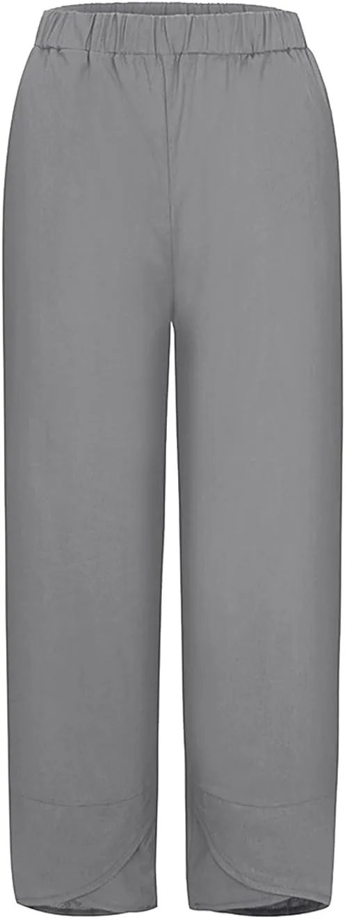 Women Linen Blend Summer Y2K Fashion Palazzo Pants High Waist Straight Slim-Fit Pant Trousers Work Business