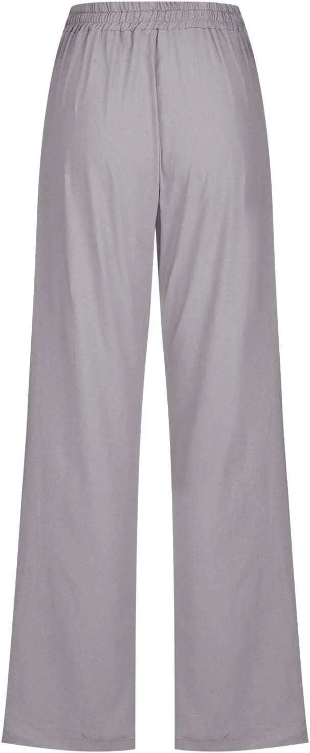 Women Linen Blend Summer Y2K Fashion Pant Trousers Low Waist Stretchy Straight Slim Fit Pants Vacation