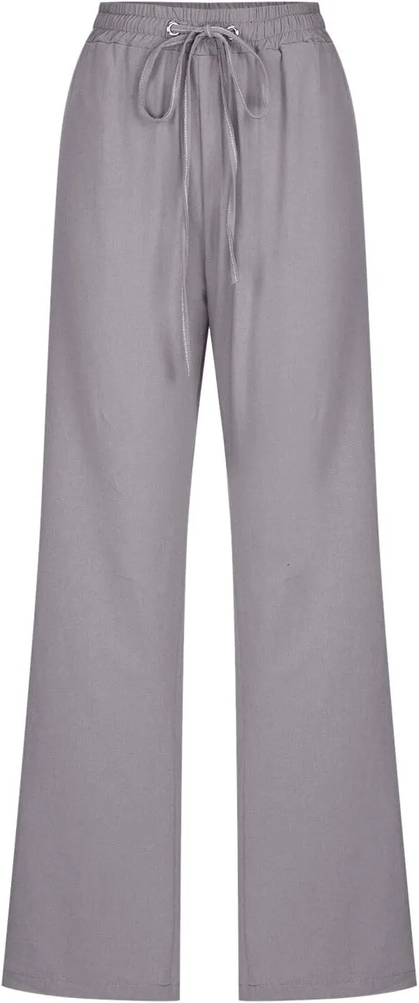 Women Linen Blend Summer Y2K Fashion Pant Trousers Low Waist Stretchy Straight Slim Fit Pants Vacation