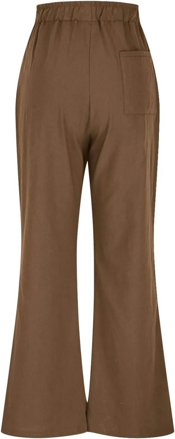 Women Linen Palazzo Pants Summer Boho Beach Pants Casual Wide Leg High Waist Lounge Pant Vacation Trousers with Pocket