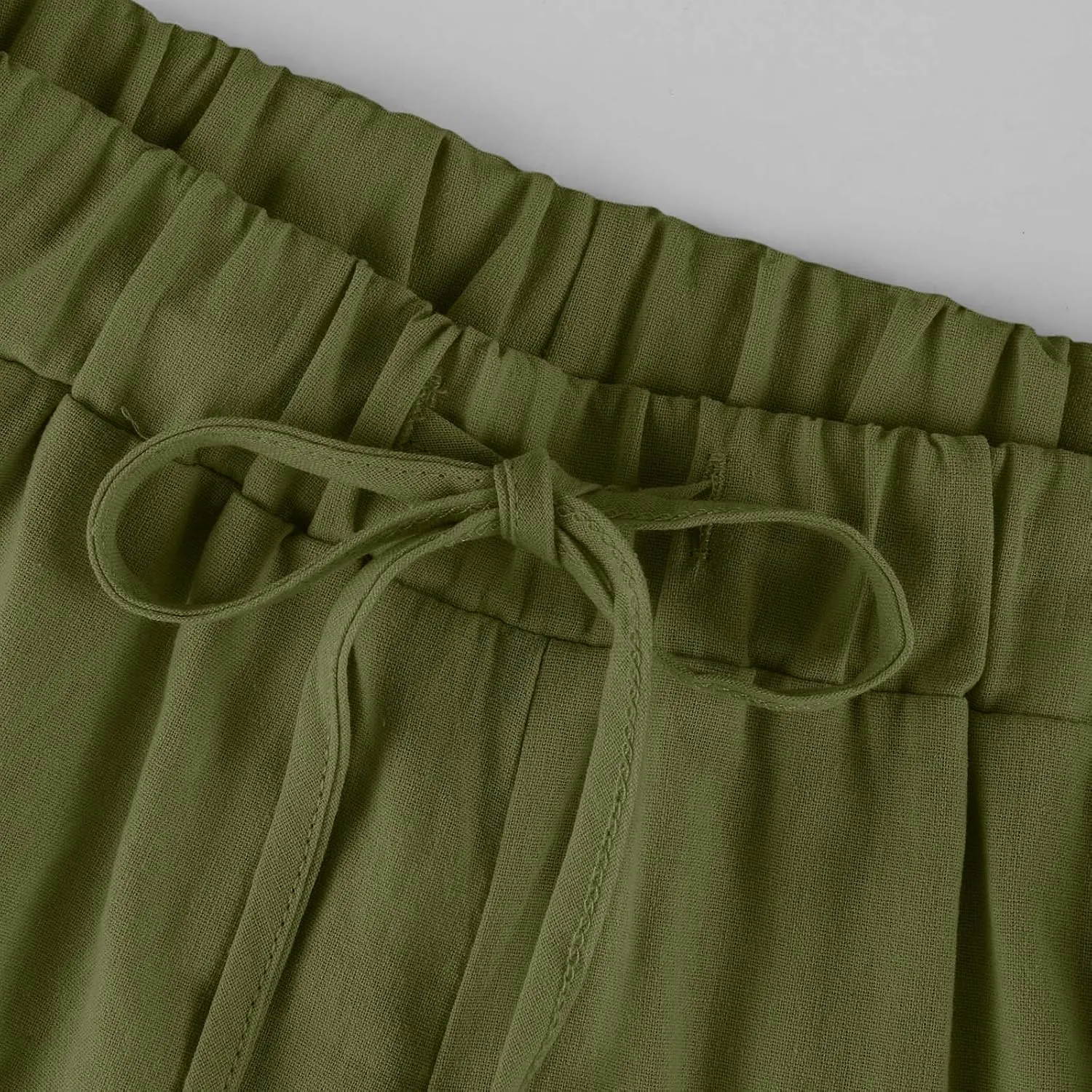 Women Linen Palazzo Pants Summer Boho Wide Leg High Waist Drawstring Casual High Waist Lounge Pant Trousers Pockets