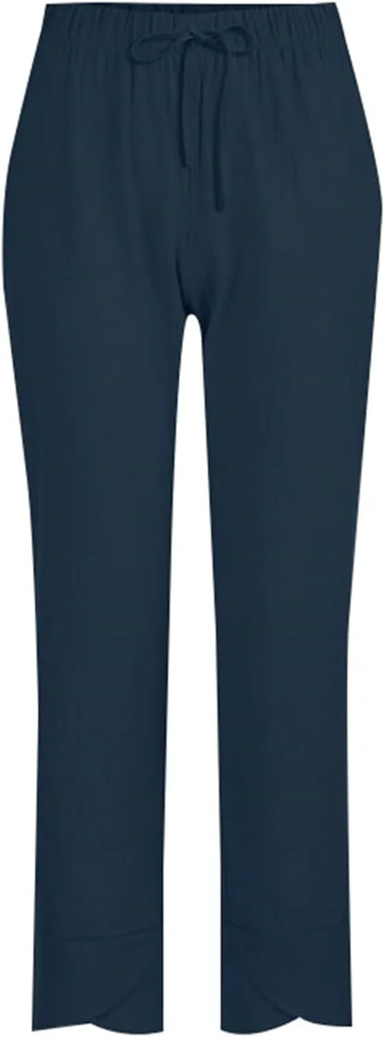Women Linen Pants 2025 Summer Casual Capri Pants Plus Size Lightweight High Waist Baggy Palazzo Trousers with Pockets