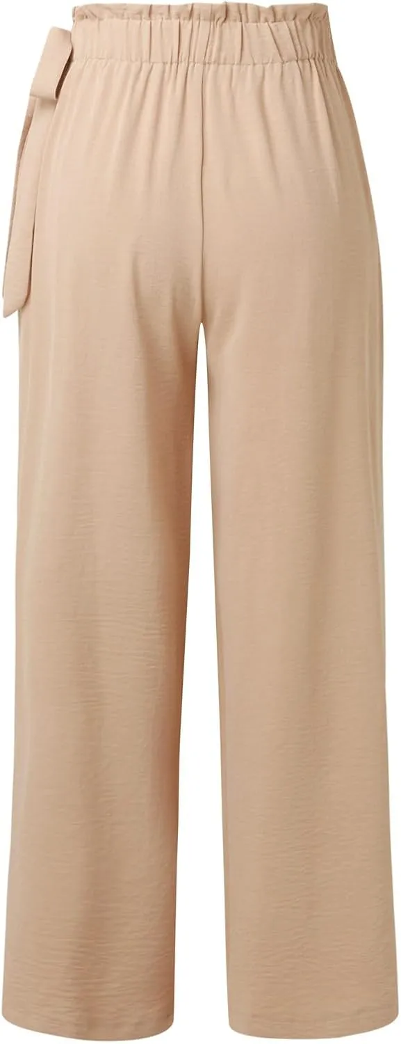 Women Linen Summer Baggy Pant Trousers Elastic Waist Ankle Length Slim-Fit Pant Trousers Office