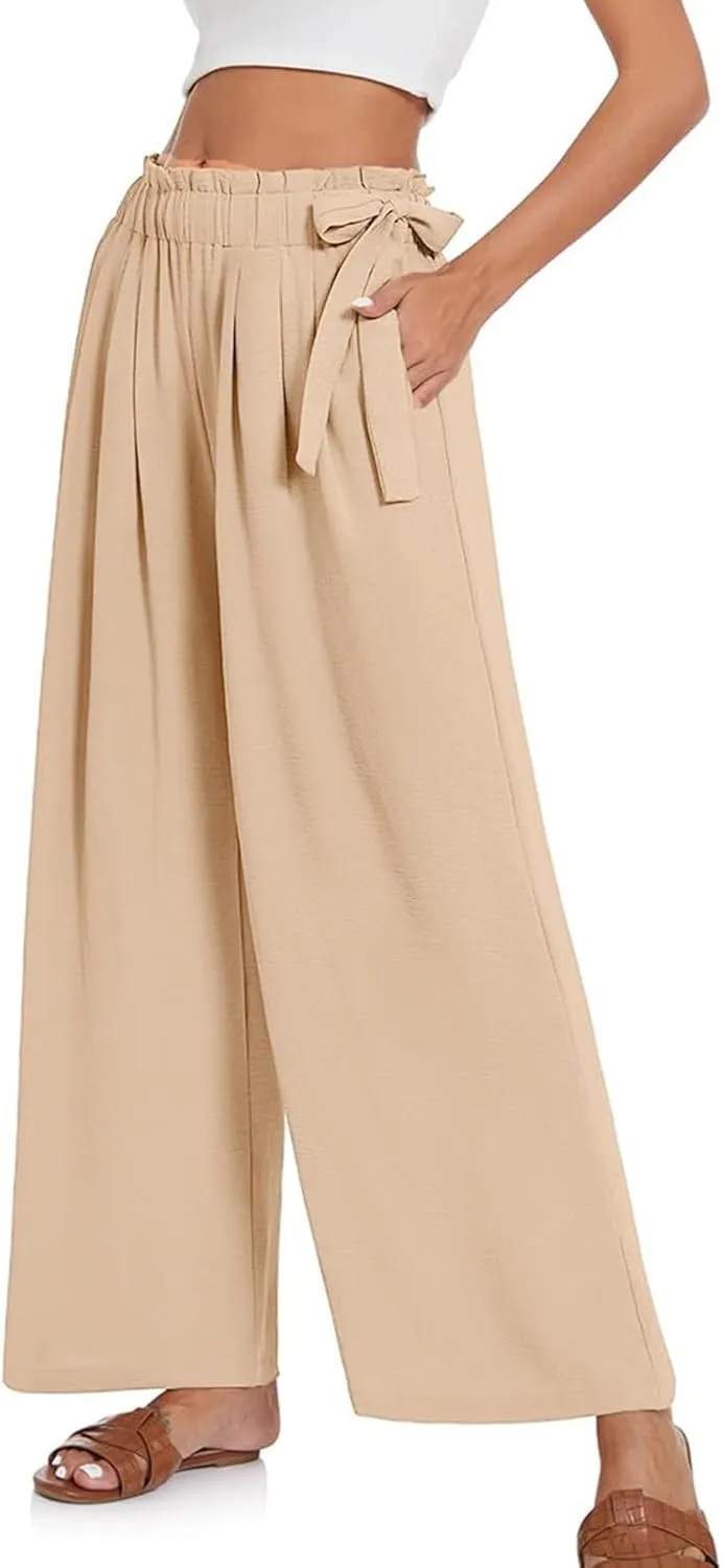 Women Linen Summer Baggy Pant Trousers Elastic Waist Ankle Length Slim-Fit Pant Trousers Office