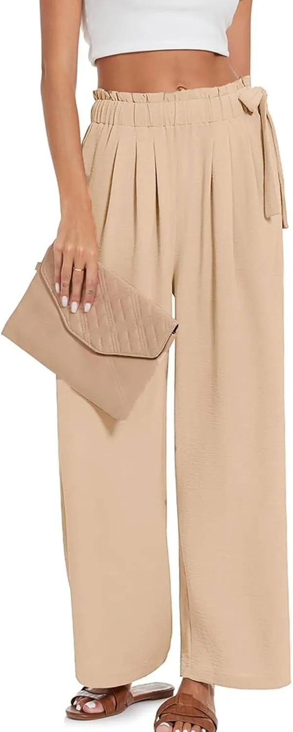 Women Linen Summer Baggy Pant Trousers Elastic Waist Ankle Length Slim-Fit Pant Trousers Office